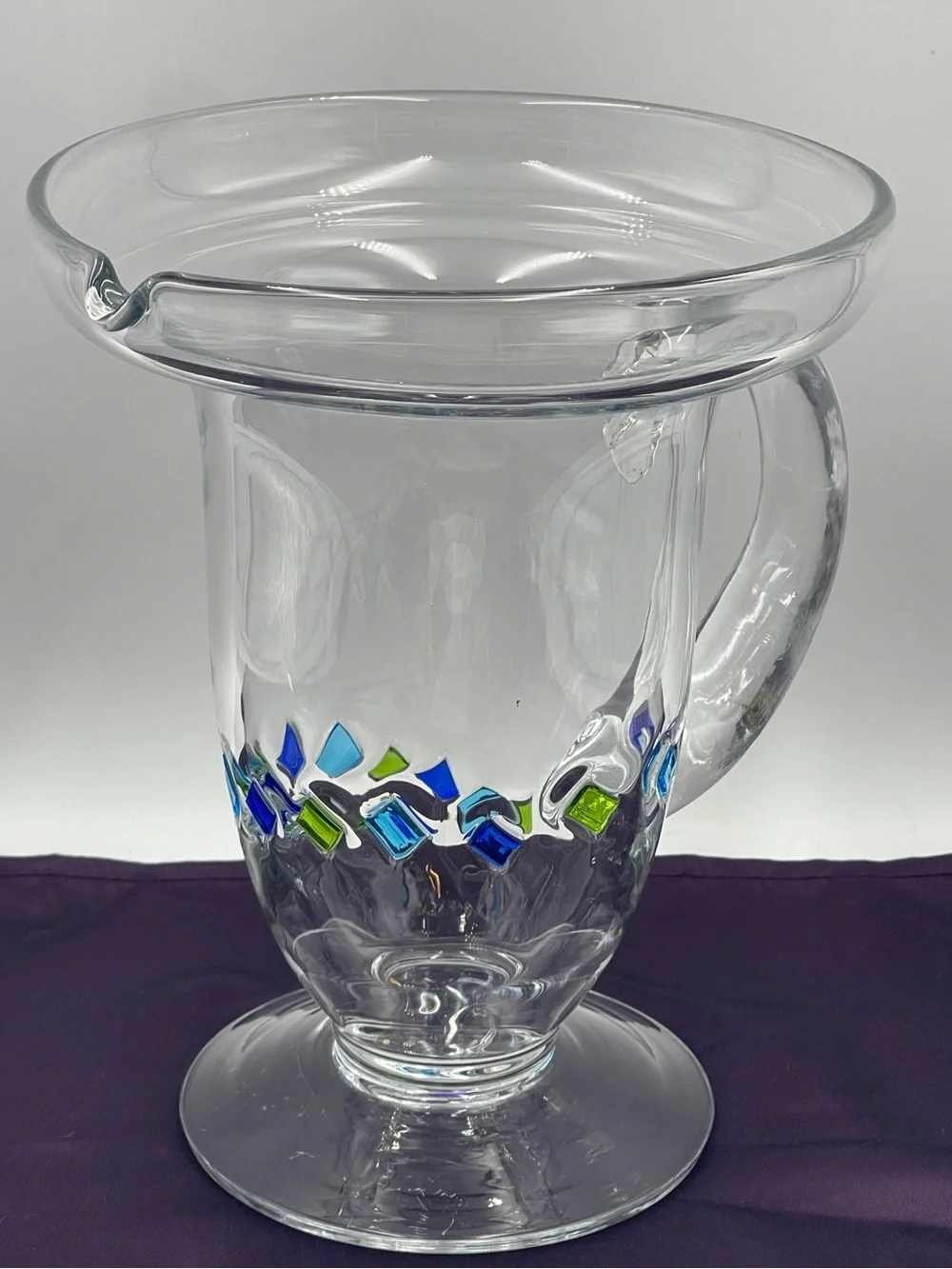 Vintage Global Amici Harlequin II Hand Blown Glass Wide Brim Sangria Pitcher